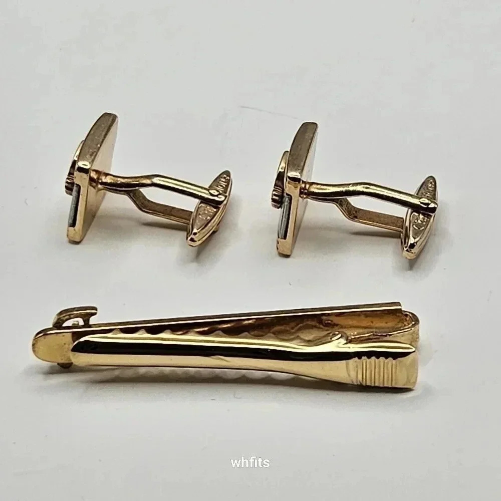 Christian Dior Logo Gold and Silver Tone Cufflinks and Tie Bar Set - Picture 2 of 3
